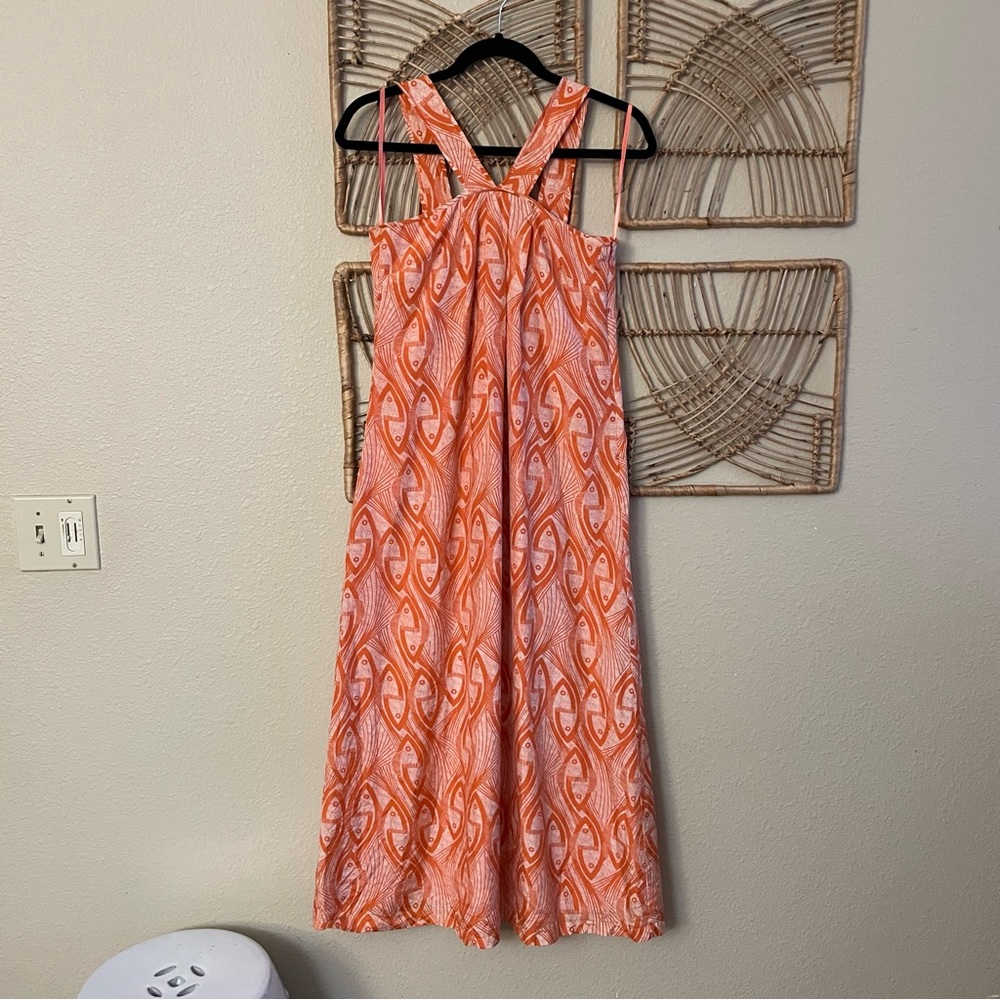 Eliot Madewell Silk Halter Dress Fish Print Tribal‎ Ethnic Boho Women's Sz 0 B16